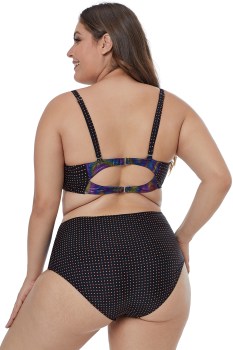 Maillot de bain bikini rétro 2 pièces noir pois rouges