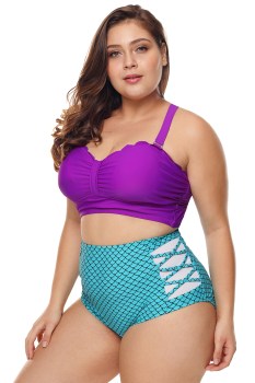 Maillot de bain bikini rétro 2 pièces sirène violet turquoise