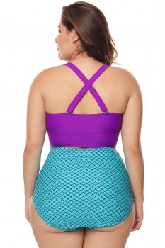 Maillot de bain bikini rétro 2 pièces sirène violet turquoise