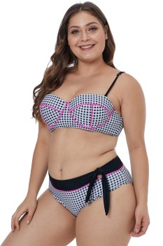 Maillot de bain bikini rétro 2 pièces vichy noir blanc