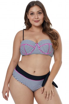 Maillot de bain bikini rétro 2 pièces vichy noir blanc