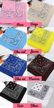 Bandana foulard carré coloris au choix rockabilly pin-up