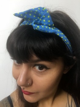 Bandeau cheveux rigide modulable bleu pois jaunes