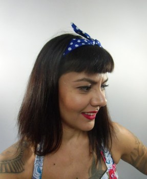 Bandeau cheveux rigide modulable bleu et blanc à pois