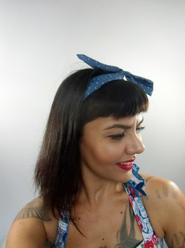 Bandeau à cheveux rigide modulable jean bleu à pois