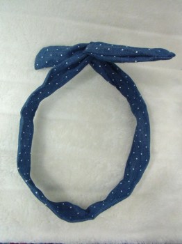 Bandeau à cheveux rigide modulable jean bleu à pois