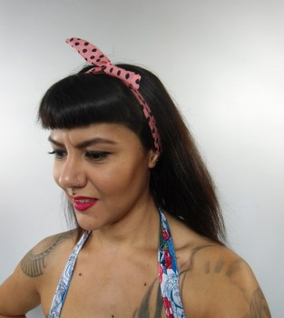 Bandeau cheveux rigide modulable rose et noir à pois