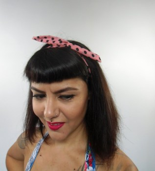 Bandeau cheveux rigide modulable rose et noir à pois