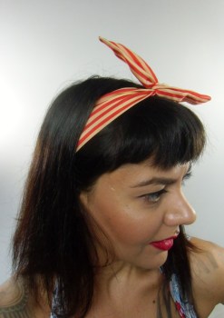 Bandeau cheveux rigide modulable rouge et beige à rayures