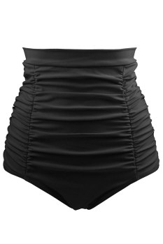 Bas de maillot de bain taille haute noir rétro froncé