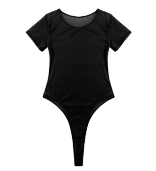 Body échancré noir en mesh transparent