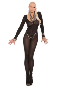 Bodystocking coquin ouvert en collants transparent noir