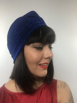 Bonnet turban bleu roi original à paillettes