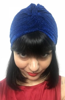 Bonnet turban bleu roi original à paillettes