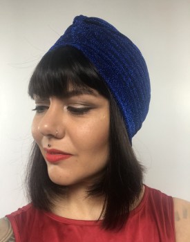 Bonnet turban bleu roi original à paillettes