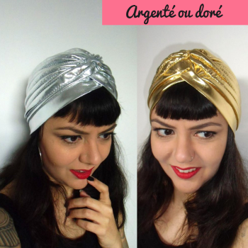 Bonnet turban original lamé brillant argenté ou doré