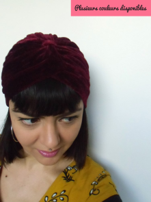 Bonnet turban original en velours noir, rouge ou vert