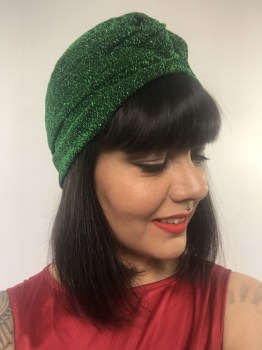Bonnet turban vert émeraude original à paillettes