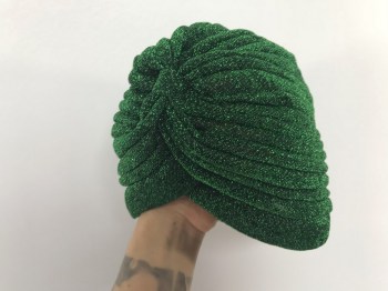 Bonnet turban vert émeraude original à paillettes