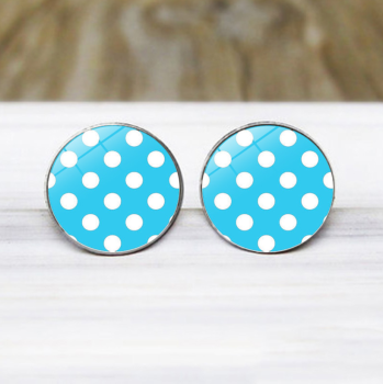 boucles-doreilles-cabochon-verre-puce-bleu-pois-blancs