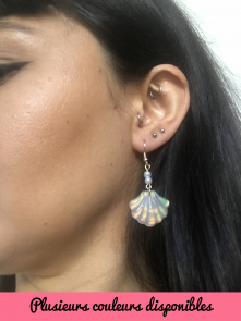 Boucles d'oreilles coquillages irisés et petites perles
