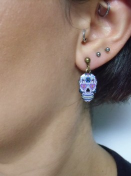 Boucles d'oreilles originales crane mexicain serrure
