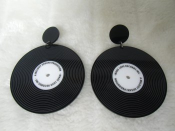 Boucles d'oreilles rétro pin-up disques vinyles noirs