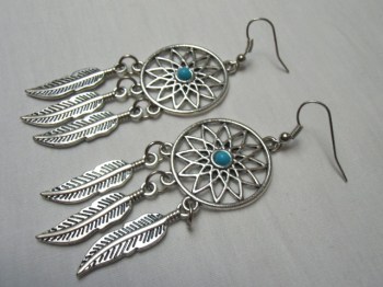 Boucles d'oreilles dreamcatcher attrape-rêve argenté