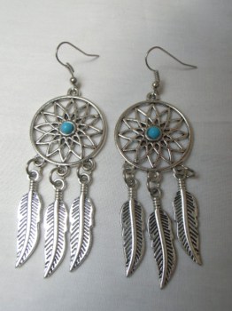 Boucles d'oreilles dreamcatcher attrape-rêve argenté