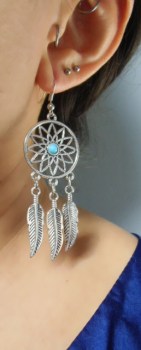 Boucles d'oreilles dreamcatcher attrape-rêve argenté