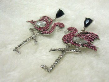 Boucles d'oreilles oiseau flamants roses strass