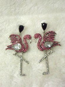 Boucles d'oreilles oiseau flamants roses strass