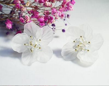 Boucles d'oreilles fleurs blanches à perles à facettes