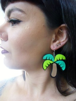 Boucles d'oreilles acrylique palmiers tropical original