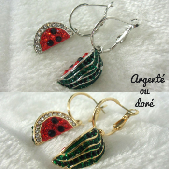 Boucles d'oreilles originales pastèques en strass