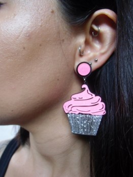 Boucles d'oreilles originales cupcake rose paillettes