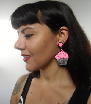 Boucles d'oreilles originales cupcake rose paillettes