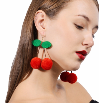 Boucles d'oreilles cerises rétro rondes en pompons