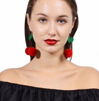 Boucles d'oreilles cerises rétro rondes en pompons