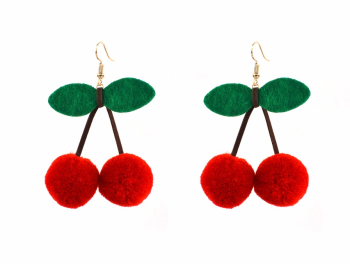 Boucles d'oreilles cerises rétro rondes en pompons