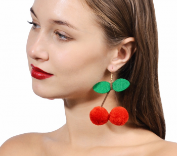 Boucles d'oreilles cerises rétro rondes en pompons