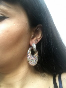 Boucles d'oreilles rétro ovales résine transparentes à paillettes