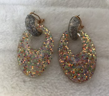 Boucles d'oreilles rétro ovales résine transparentes à paillettes