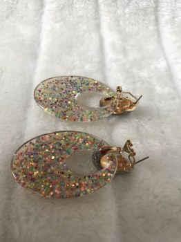 Boucles d'oreilles rétro ovales résine transparentes à paillettes