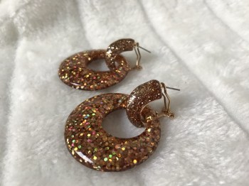 Boucles d'oreilles rétro rondes résine dorée à paillettes