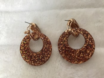 Boucles d'oreilles rétro rondes résine dorée à paillettes