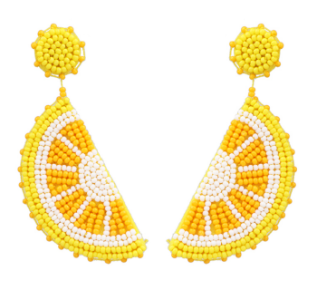 Boucles d'oreilles tranches citrons jaunes perles