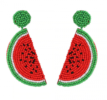 Boucles d'oreilles tranches pastèques rouges perles