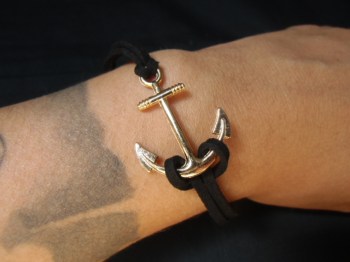 Bracelet cordon et métal ancre marine "Pin-up anchor"