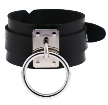 bracelet-bdsm-simili-cuir-noir-anneau-argente